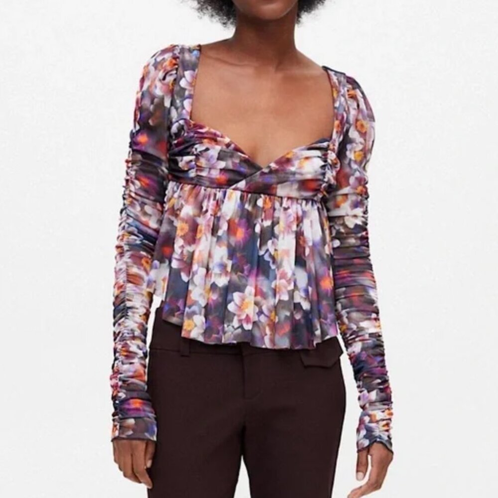 Urban Outfitters Ruched Speckled Long Sleeve Top